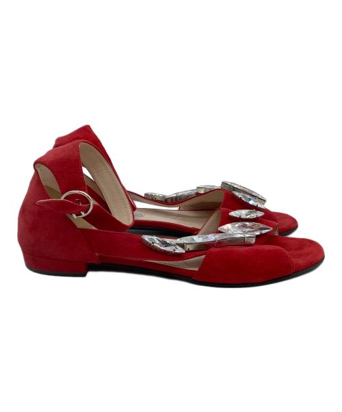 PRADA（プラダ）PRADA (プラダ) ビジューアンクルストラップサンダル レッド サイズ:38の古着・服飾アイテム