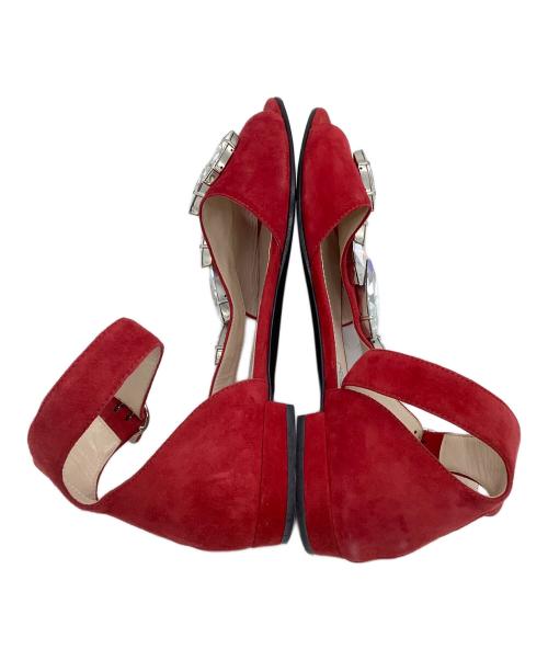 PRADA（プラダ）PRADA (プラダ) ビジューアンクルストラップサンダル レッド サイズ:38の古着・服飾アイテム