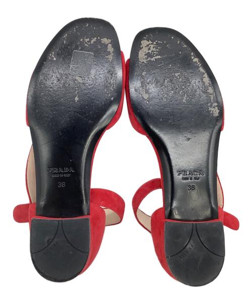 PRADA（プラダ）PRADA (プラダ) ビジューアンクルストラップサンダル レッド サイズ:38の古着・服飾アイテム