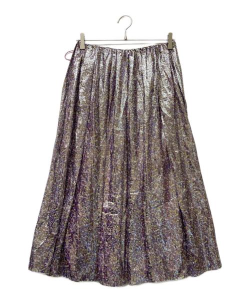 DRAWER（ドゥロワー）DRAWER (ドゥロワー) ラメプリントギャザースカート パープル サイズ:34の古着・服飾アイテム