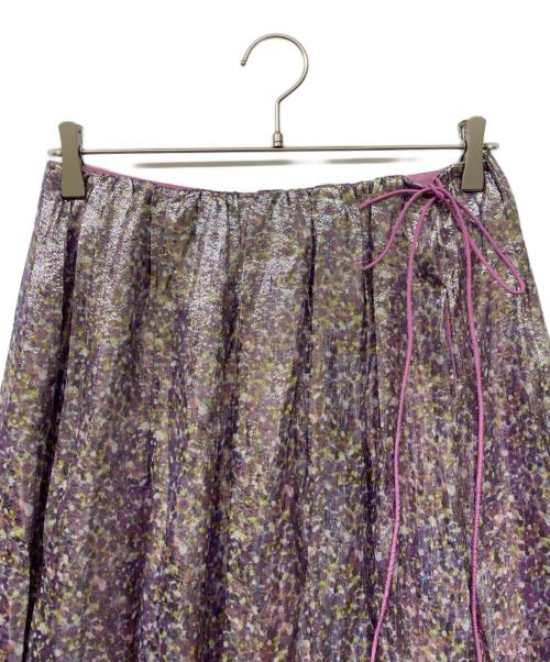 DRAWER（ドゥロワー）DRAWER (ドゥロワー) ラメプリントギャザースカート パープル サイズ:34の古着・服飾アイテム