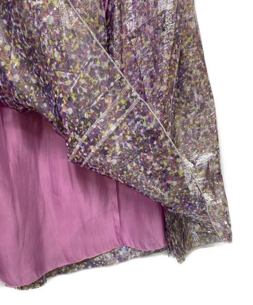 DRAWER（ドゥロワー）DRAWER (ドゥロワー) ラメプリントギャザースカート パープル サイズ:34の古着・服飾アイテム