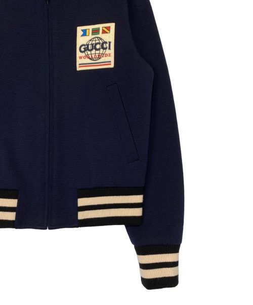 GUCCI（グッチ）GUCCI (グッチ) ジャージーウールボンバージャケット ネイビー サイズ:46の古着・服飾アイテム
