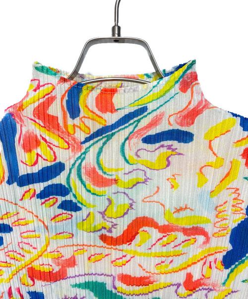 PLEATS PLEASE（プリーツプリーズ）PLEATS PLEASE (プリーツプリーズ) N/Sプリントプリーツカットソー ホワイト サイズ:3の古着・服飾アイテム