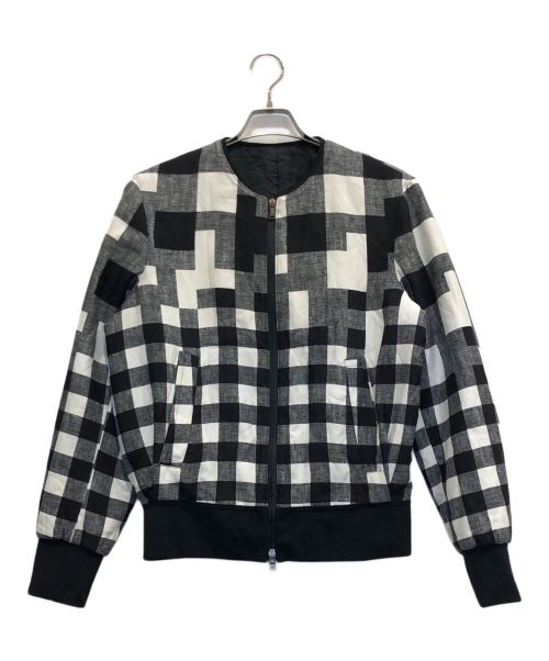 NEIL BARRETT（ニールバレット）NEIL BARRETT (ニールバレット) チェック ノーカラー中綿ジャケット ブラック×ホワイト サイズ:Sの古着・服飾アイテム