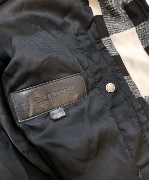 NEIL BARRETT（ニールバレット）NEIL BARRETT (ニールバレット) チェック ノーカラー中綿ジャケット ブラック×ホワイト サイズ:Sの古着・服飾アイテム