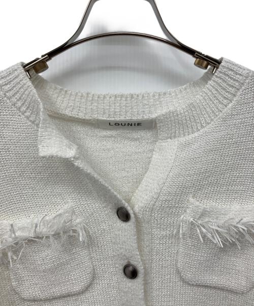 LOUNIE（ルーニー）LOUNIE (ルーニー) フリンジポケットニットカーディガン ホワイト サイズ:Freeの古着・服飾アイテム