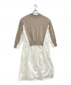 ENFOLDエンフォルド）の古着「ニットレイヤード フレアコンビドレス」｜ベージュ