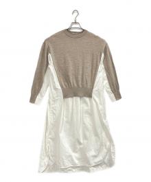 ENFOLD（エンフォルド）の古着「ニットレイヤード フレアコンビドレス」｜ベージュ