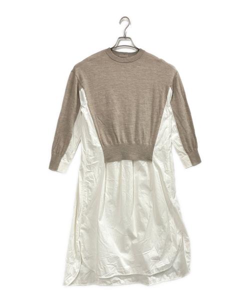 ENFOLD（エンフォルド）ENFOLD (エンフォルド) ニットレイヤード フレアコンビドレス ベージュ サイズ:38の古着・服飾アイテム