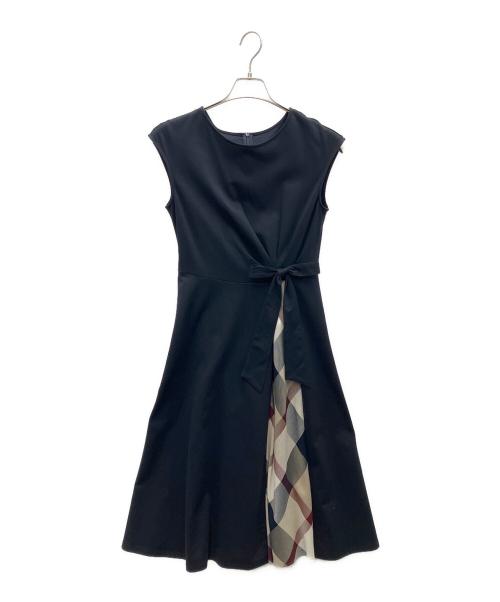 BLUE LABEL CRESTBRIDGE（ブルーレーベルクレストブリッジ）BLUE LABEL CRESTBRIDGE (ブルーレーベルクレストブリッジ) モックロディーシルケットワンピース ネイビー サイズ:38の古着・服飾アイテム