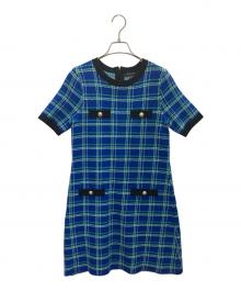 karen millen（カレンミレン）の古着「チェックニットスイングAラインワンピース」｜ブルー
