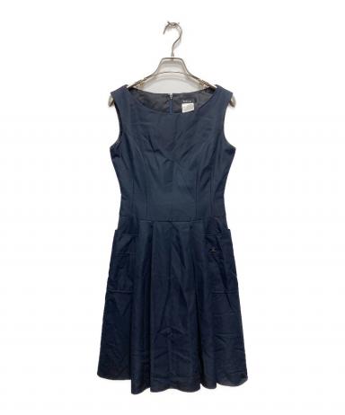 【美品】Rene ノースリーブワンピース　ストライプ　ブルー　34 日本製 ルネ ストライプ ワンピース 34 ネイビー