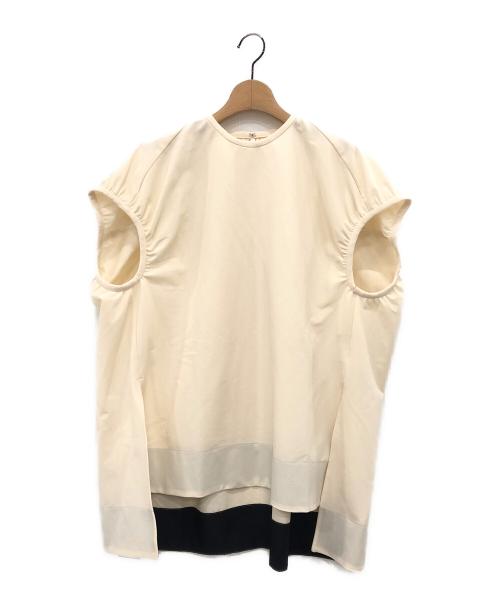 LOHEN（ローヘン）LOHEN (ローヘン) トリコットピケギャザースリーブブラウス ベージュ サイズ:Fの古着・服飾アイテム