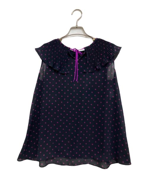 ANAYI（アナイ）ANAYI (アナイ) ハートドットプリントプリーツエリ ブラウス ネイビー サイズ:38の古着・服飾アイテム