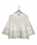 UNITED ARROWSユナイテッドアローズ）の古着「スカラップレースコンビネーションニット」｜ホワイト