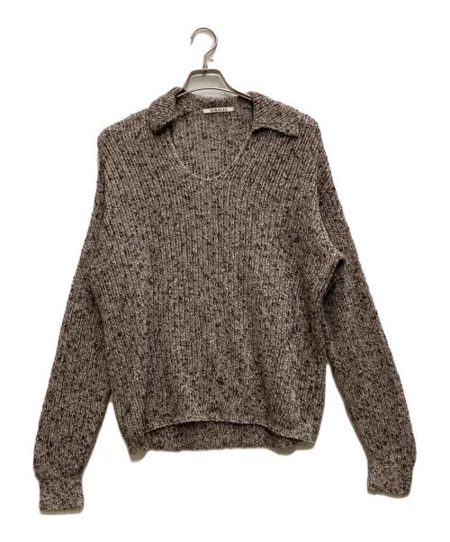 AURALEE（オーラリー）AURALEE (オーラリー) COTTON SLUB MIX TOP YARN RIB KNIT SKIPPER POLO ブラウン サイズ:3の古着・服飾アイテム