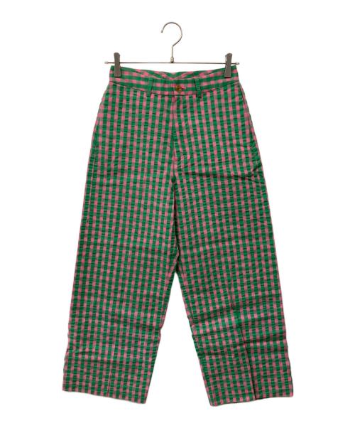 BEAMS BOY（ビームスボーイ）BEAMS BOY (ビームスボーイ) コットンサッカーチェックスラックス グリーンの古着・服飾アイテム