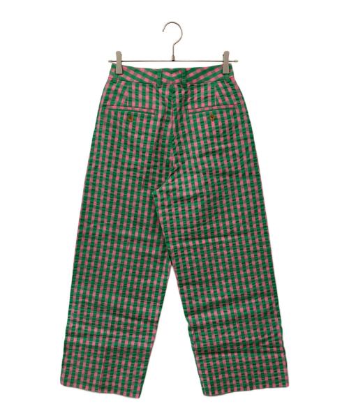 BEAMS BOY（ビームスボーイ）BEAMS BOY (ビームスボーイ) コットンサッカーチェックスラックス グリーンの古着・服飾アイテム