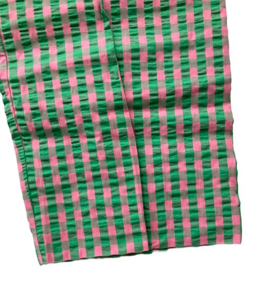 BEAMS BOY（ビームスボーイ）BEAMS BOY (ビームスボーイ) コットンサッカーチェックスラックス グリーンの古着・服飾アイテム