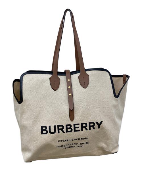 BURBERRY（バーバリー）BURBERRY (バーバリー) レザートリムロゴキャンバストート アイボリーの古着・服飾アイテム