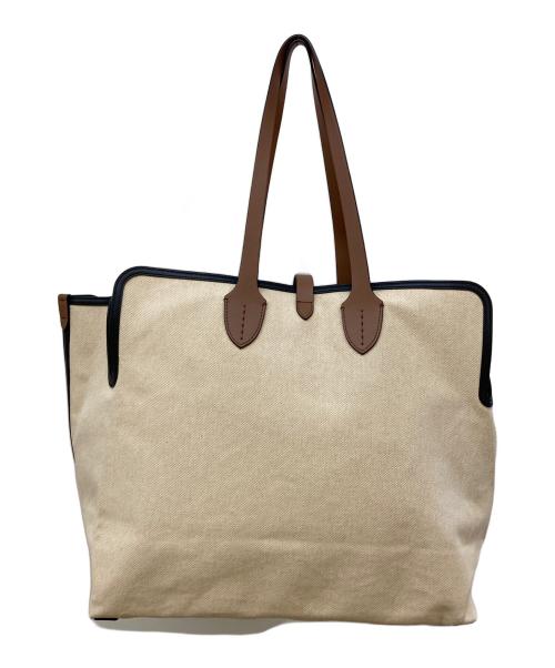 BURBERRY（バーバリー）BURBERRY (バーバリー) レザートリムロゴキャンバストート アイボリーの古着・服飾アイテム