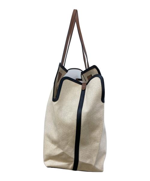 BURBERRY（バーバリー）BURBERRY (バーバリー) レザートリムロゴキャンバストート アイボリーの古着・服飾アイテム