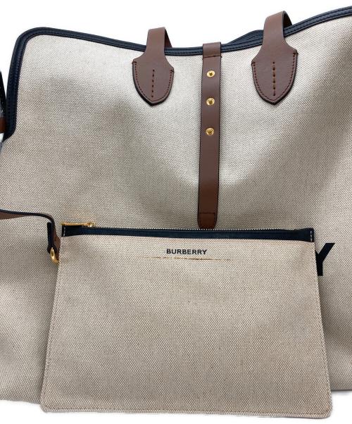 BURBERRY（バーバリー）BURBERRY (バーバリー) レザートリムロゴキャンバストート アイボリーの古着・服飾アイテム