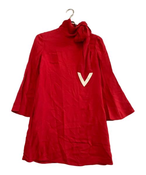 VALENTINO（ヴァレンティノ）VALENTINO (ヴァレンティノ) Vlogo Scarf Shift Dress レッド サイズ:40の古着・服飾アイテム