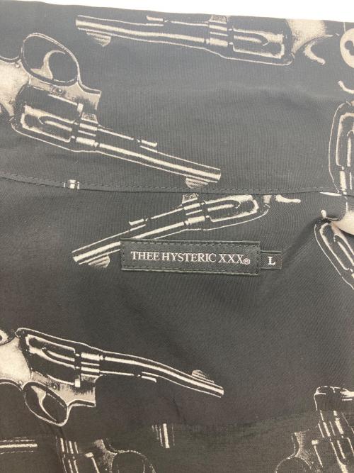 Thee Hysteric XXX（ジィ ヒステリックトリプルエックス）Thee Hysteric XXX (ジィ ヒステリックトリプルエックス) HYS BUTTERFLY柄 アロハシャツ ブラック サイズ:Lの古着・服飾アイテム