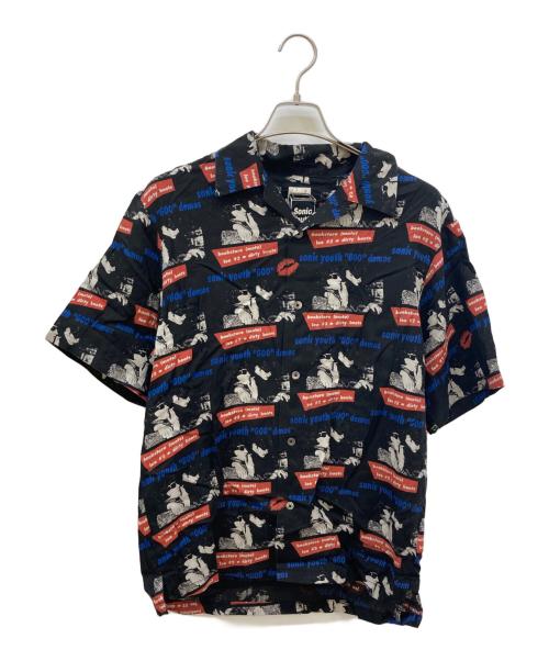 Hysteric Glamour（ヒステリックグラマー）Hysteric Glamour (ヒステリックグラマー) SONIC YOUTH (ソニックユース) SONIC YOUTH GOO DEMOS オープン カラー 半袖シャツ ブラック×ブルー サイズ:Lの古着・服飾アイテム