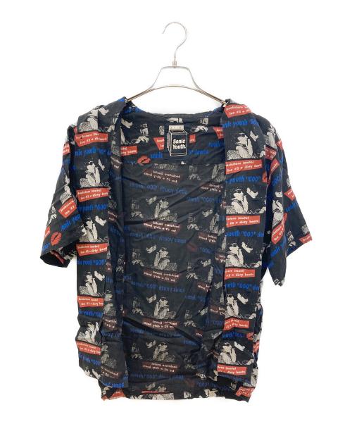 Hysteric Glamour（ヒステリックグラマー）Hysteric Glamour (ヒステリックグラマー) SONIC YOUTH (ソニックユース) SONIC YOUTH GOO DEMOS オープン カラー 半袖シャツ ブラック×ブルー サイズ:Lの古着・服飾アイテム