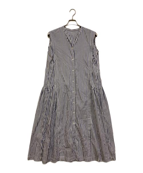 Spick and Span（スピック＆スパン）Spick and Span (スピックアンドスパン) サイドギャザーストライプワンピース ブルー×ホワイト サイズ:38の古着・服飾アイテム