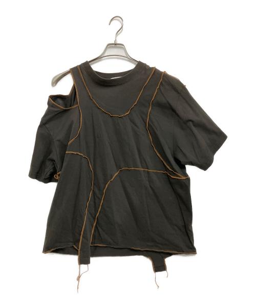 ANYLUCK（アニラック）ANYLUCK (アニラック) cycle by myob (サイクルバイエムワイオービー) SWITCHING T-SHIRTS ブラック×ブラウン サイズ:Freeの古着・服飾アイテム
