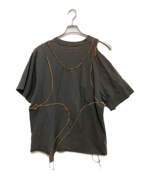 ANYLUCK（アニラック）ANYLUCK (アニラック) cycle by myob (サイクルバイエムワイオービー) SWITCHING T-SHIRTS ブラック×ブラウン サイズ:Freeの古着・服飾アイテム