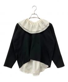 KUMIKYOKU（クミキョク）の古着「デザインカラーブラウスコンビ ニット」｜ブラック×ホワイト