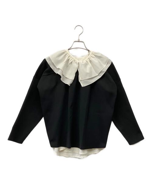 KUMIKYOKU（クミキョク）KUMIKYOKU (クミキョク) デザインカラーブラウスコンビ ニット ブラック×ホワイト サイズ:Freeの古着・服飾アイテム