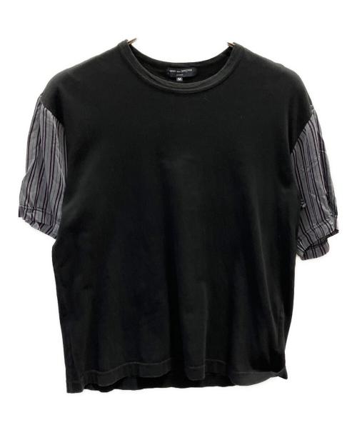COMME des GARCONS HOMME（コムデギャルソン オム）COMME des GARCONS HOMME (コムデギャルソン オム) 袖ストライプ切り替え半袖Tシャツ ブラック×グレー サイズ:Мの古着・服飾アイテム