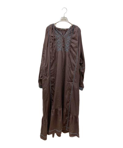 Maison IENA（メゾンイエナ）Maison IENA (メゾンイエナ) コットンシルクエンブロイダリーワンピース ブラウン サイズ:38の古着・服飾アイテム