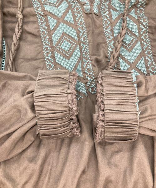 Maison IENA（メゾンイエナ）Maison IENA (メゾンイエナ) コットンシルクエンブロイダリーワンピース ブラウン サイズ:38の古着・服飾アイテム