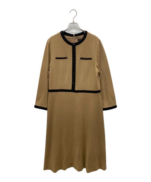 UNTITLED（アンタイトル）UNTITLED (アンタイトル) ウールジャージ 配色ワンピース ブラウン サイズ:3Lの古着・服飾アイテム