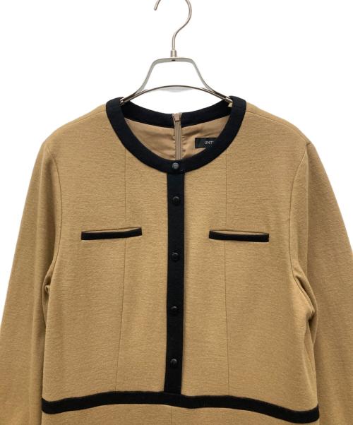 UNTITLED（アンタイトル）UNTITLED (アンタイトル) ウールジャージ 配色ワンピース ブラウン サイズ:3Lの古着・服飾アイテム