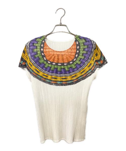 PLEATS PLEASE（プリーツプリーズ）PLEATS PLEASE (プリーツプリーズ) プリントプリーツカットソー ホワイト サイズ:3の古着・服飾アイテム