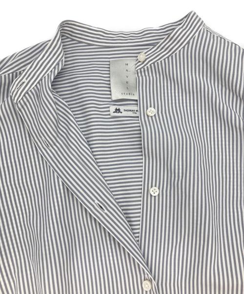 HAVEL studio（ハーヴェル スタジオ）HAVEL studio (ハーヴェル スタジオ) THOMAS MASON (トーマスメイソン) スクエアヘムシャツワンピース グレー×ホワイト サイズ:Freeの古着・服飾アイテム