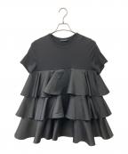 YOKO CHANヨーコチャン）の古着「ハーフスリーブラッフルレイヤーブラウス」｜ブラック