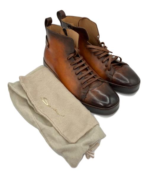 Santoni（サントーニ）Santoni (サントーニ) レザーハイカットスニーカ ブラウン サイズ:10の古着・服飾アイテム