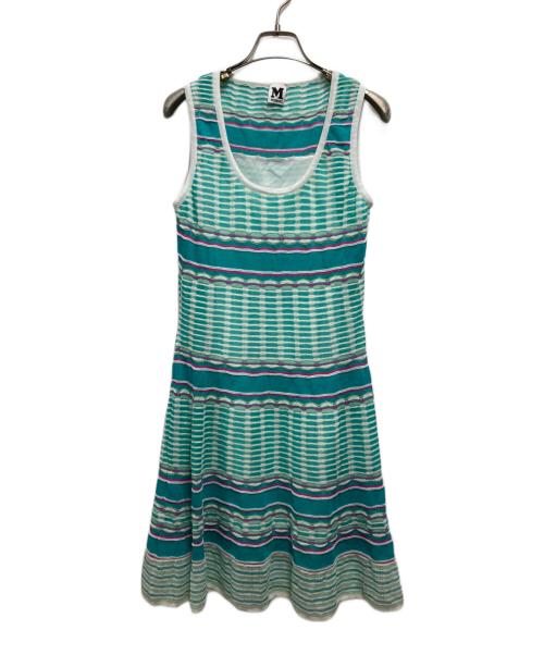 missoni（ミッソーニ）MISSONI (ミッソーニ) 柄ニットワンピース ブルー サイズ:40の古着・服飾アイテム