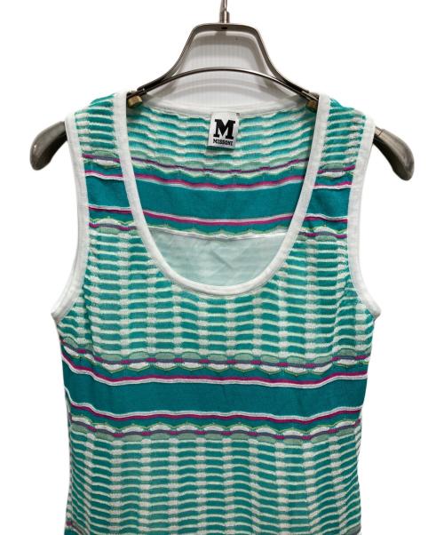 missoni（ミッソーニ）MISSONI (ミッソーニ) 柄ニットワンピース ブルー サイズ:40の古着・服飾アイテム