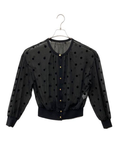 NOLLEY'S（ノーリーズ）NOLLEY'S (ノーリース) シアーフロッキードット柄クルーネックカーディガン ブラック サイズ:38の古着・服飾アイテム