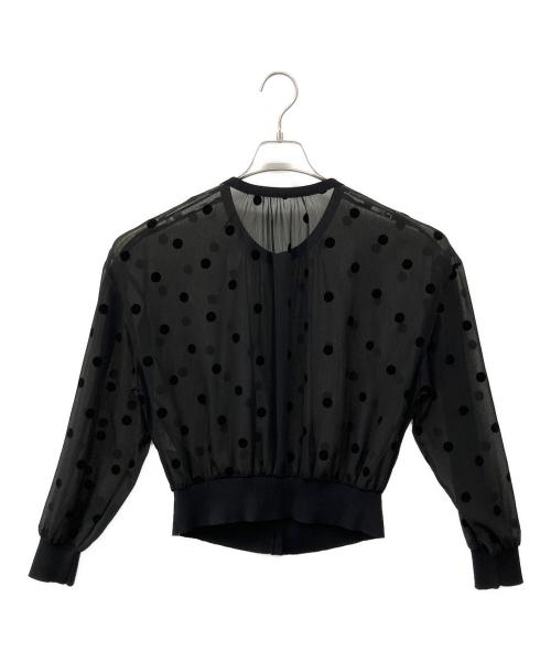 NOLLEY'S（ノーリーズ）NOLLEY'S (ノーリース) シアーフロッキードット柄クルーネックカーディガン ブラック サイズ:38の古着・服飾アイテム